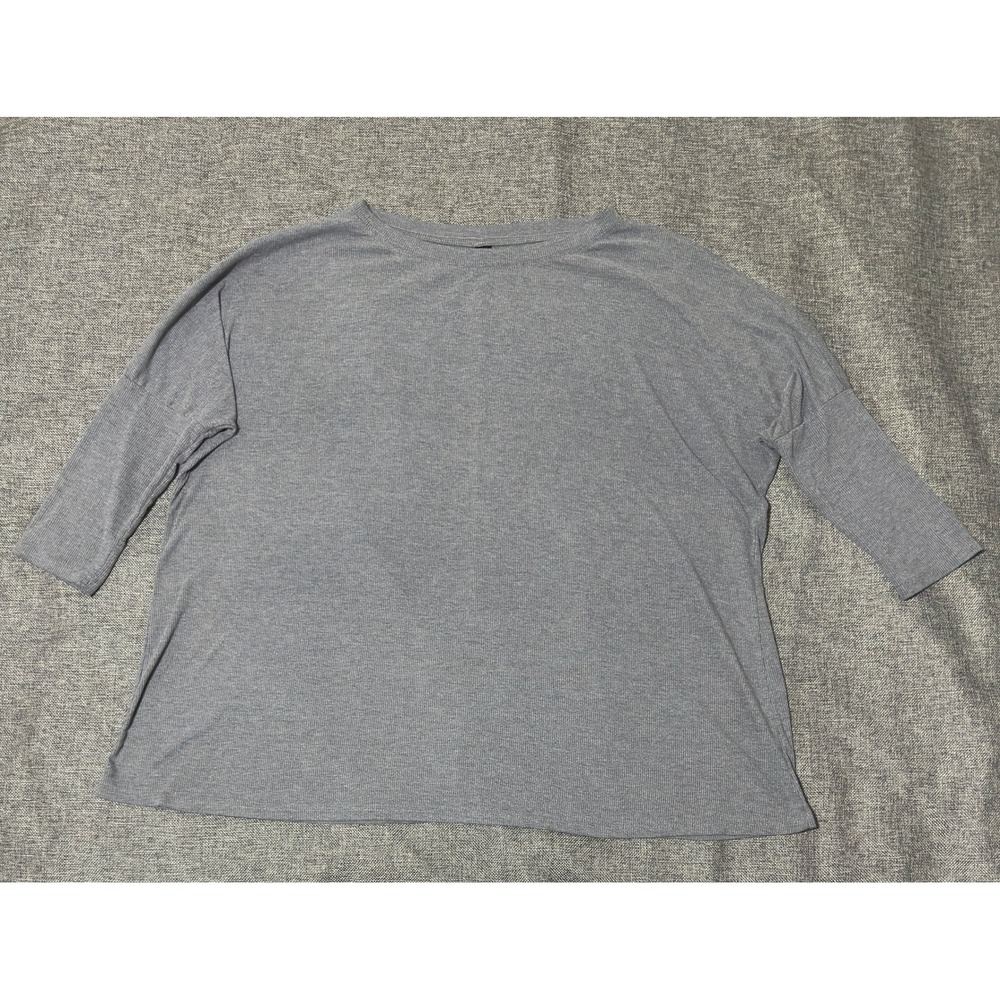 Emery Rose Womens 1XL Top Gray Ribbed Knit 3/4 Sleeve Crew Neck